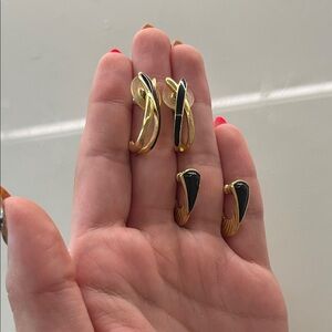 Trifari Gold and Black Swirl Earrings